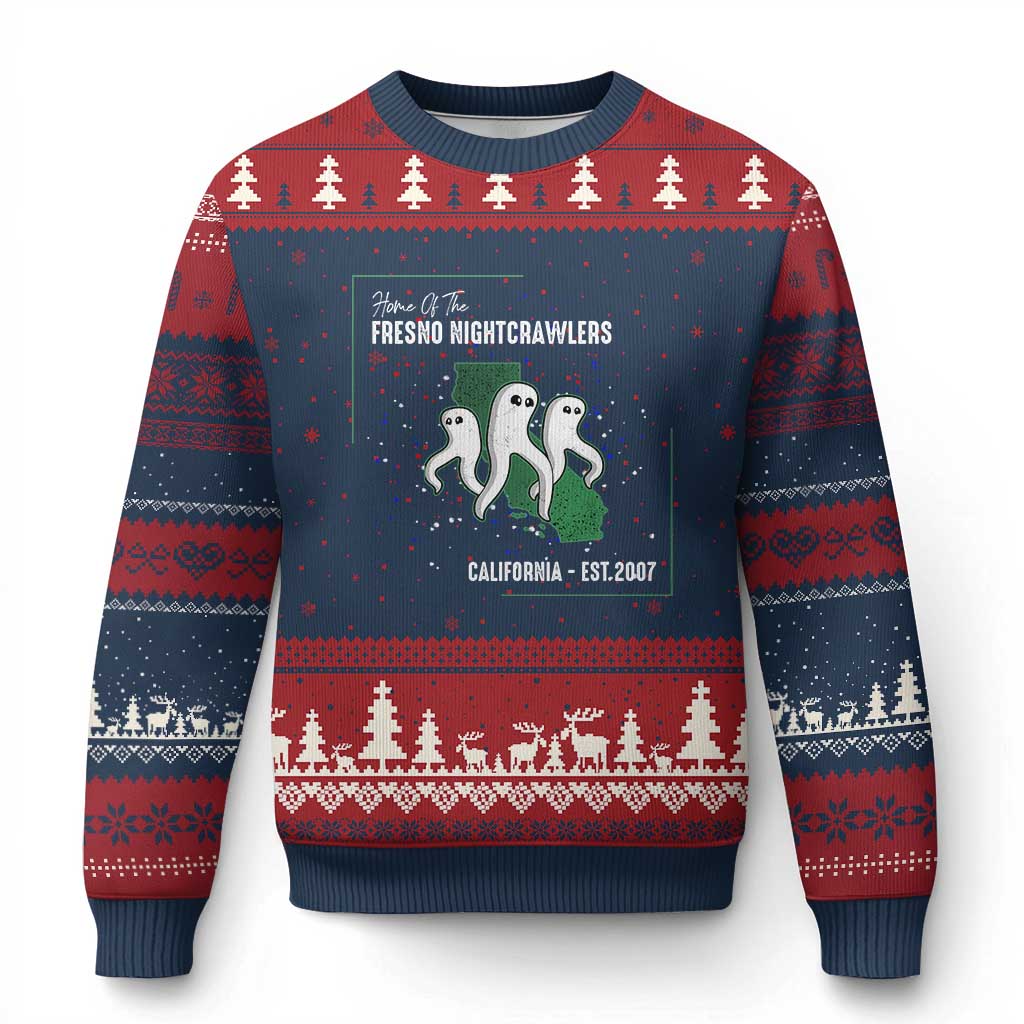 Fresno Nightcrawlers Ugly Christmas Sweater Home Of California Cryptid Gift TS12 Navy Red Print Your Wear