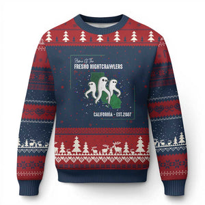 Fresno Nightcrawlers Ugly Christmas Sweater Home Of California Cryptid Gift TS12 Navy Red Print Your Wear