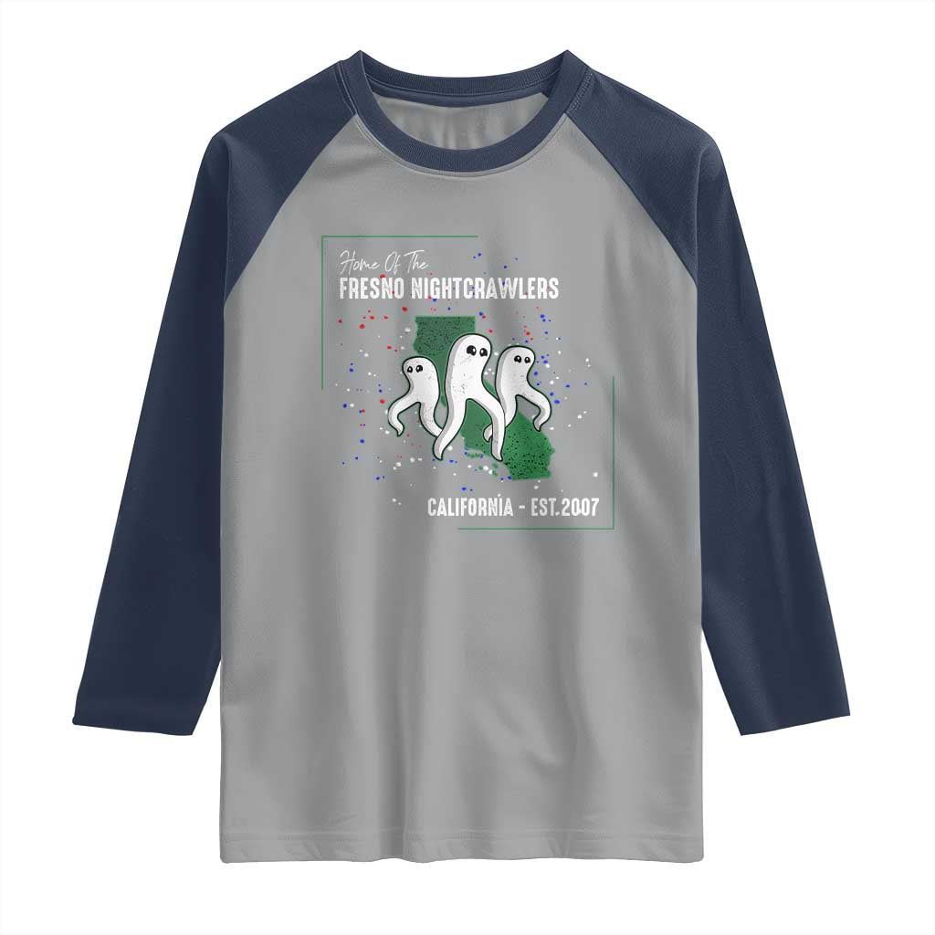 Fresno Nightcrawlers Raglan Shirt Home Of California Cryptid Gift TS12 Sport Gray Navy Print Your Wear