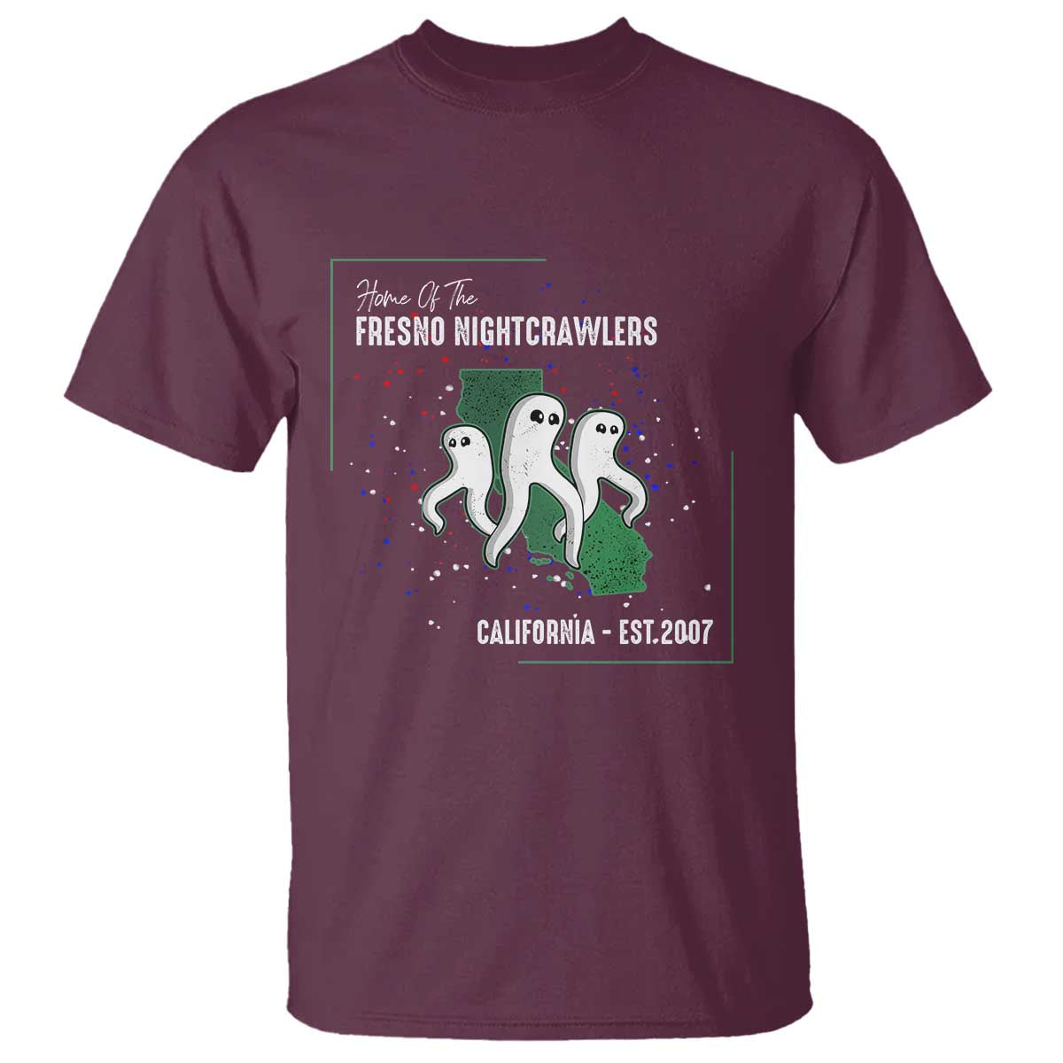 Fresno Nightcrawlers T Shirt - Home Of California Cryptid Gift Tee TS12 Maroon Print Your Wear