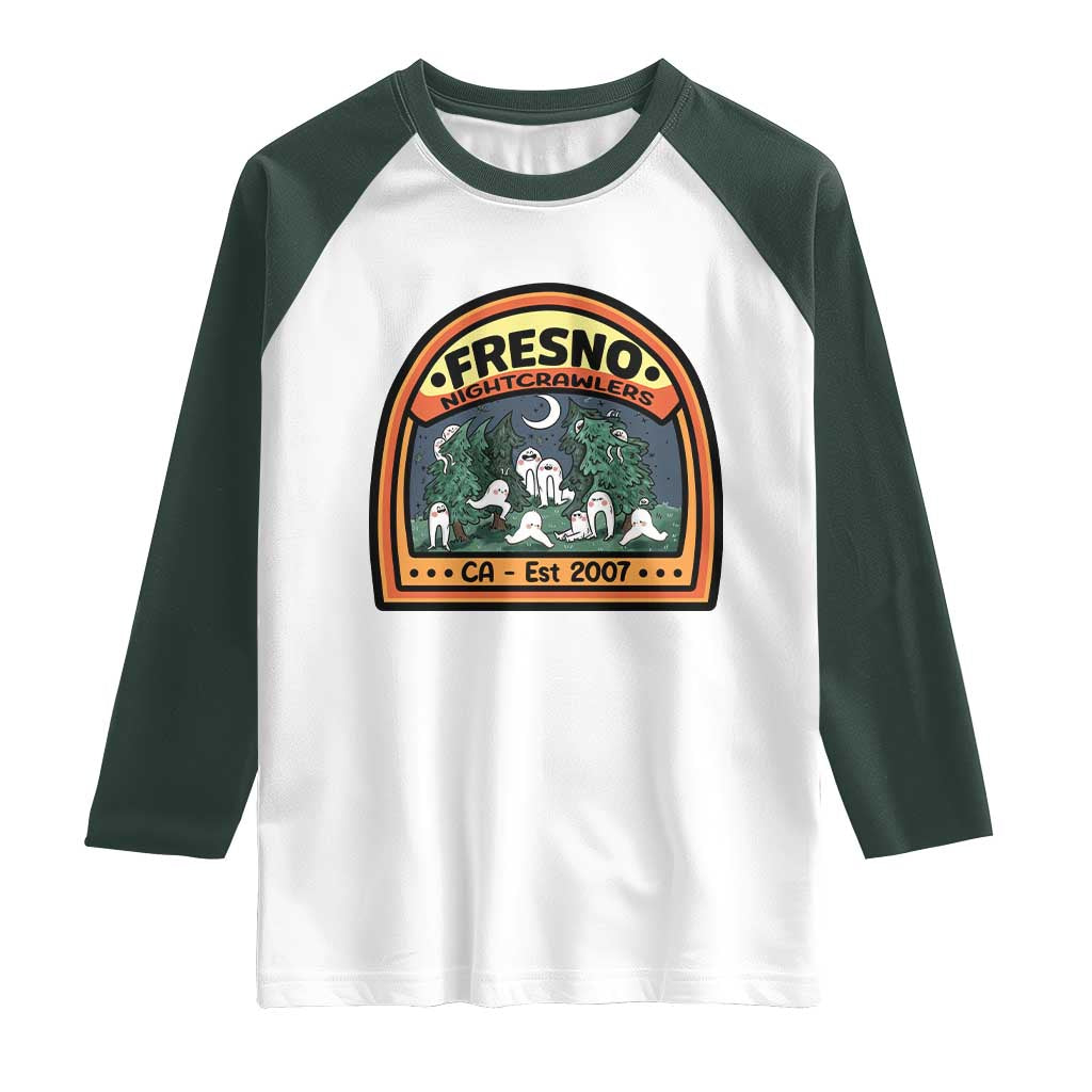 Fresno Nightcrawlers Folklore Gift Raglan Shirt Home Of California Cryptids TS12 White Dark Forest Green Print Your Wear
