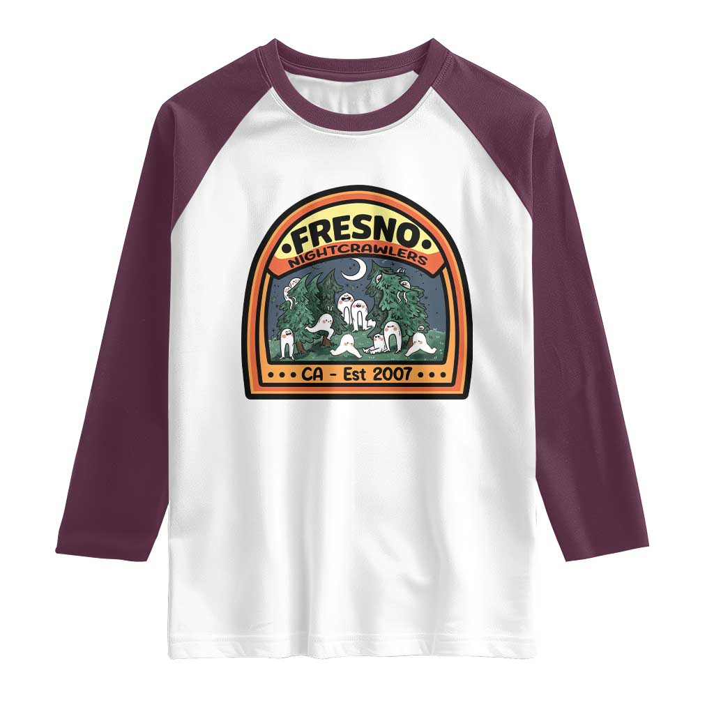 Fresno Nightcrawlers Folklore Gift Raglan Shirt Home Of California Cryptids TS12 White Maroon Print Your Wear