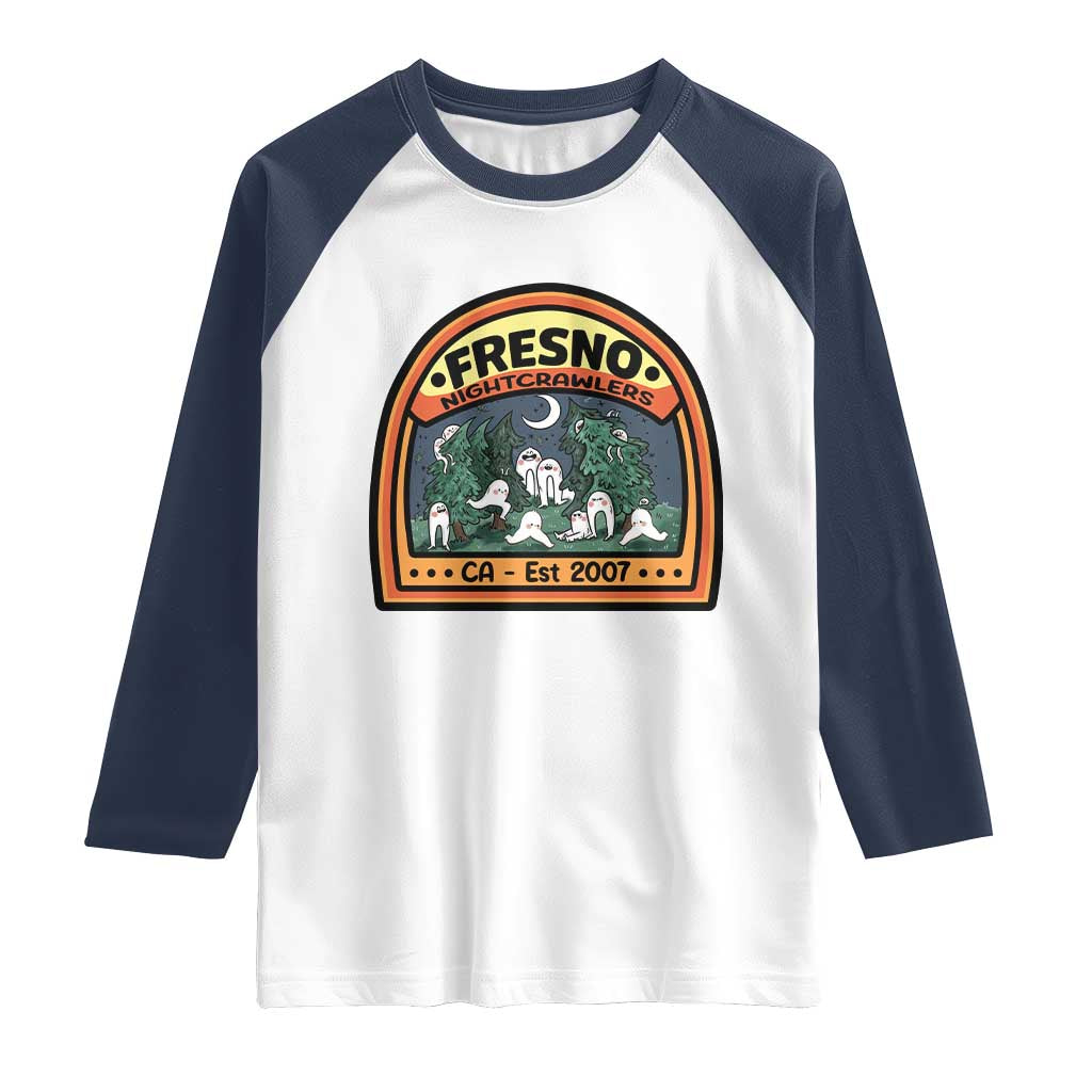 Fresno Nightcrawlers Folklore Gift Raglan Shirt Home Of California Cryptids TS12 White Navy Print Your Wear