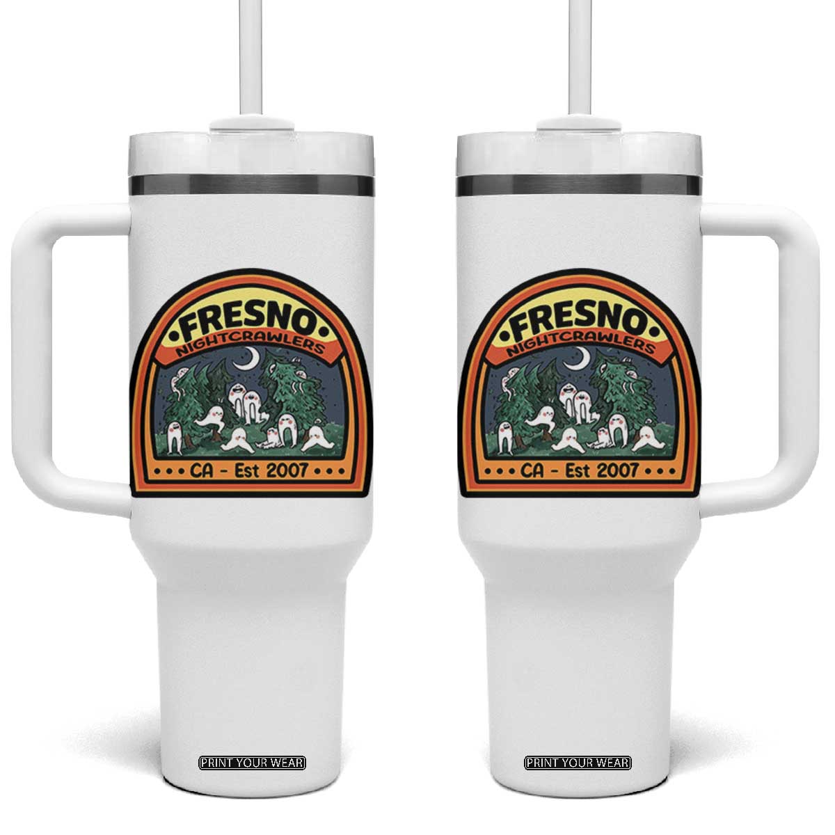 Fresno Nightcrawlers Folklore Gift Tumbler With Handle Home Of California Cryptids TS12 One Size: 40 oz White Print Your Wear