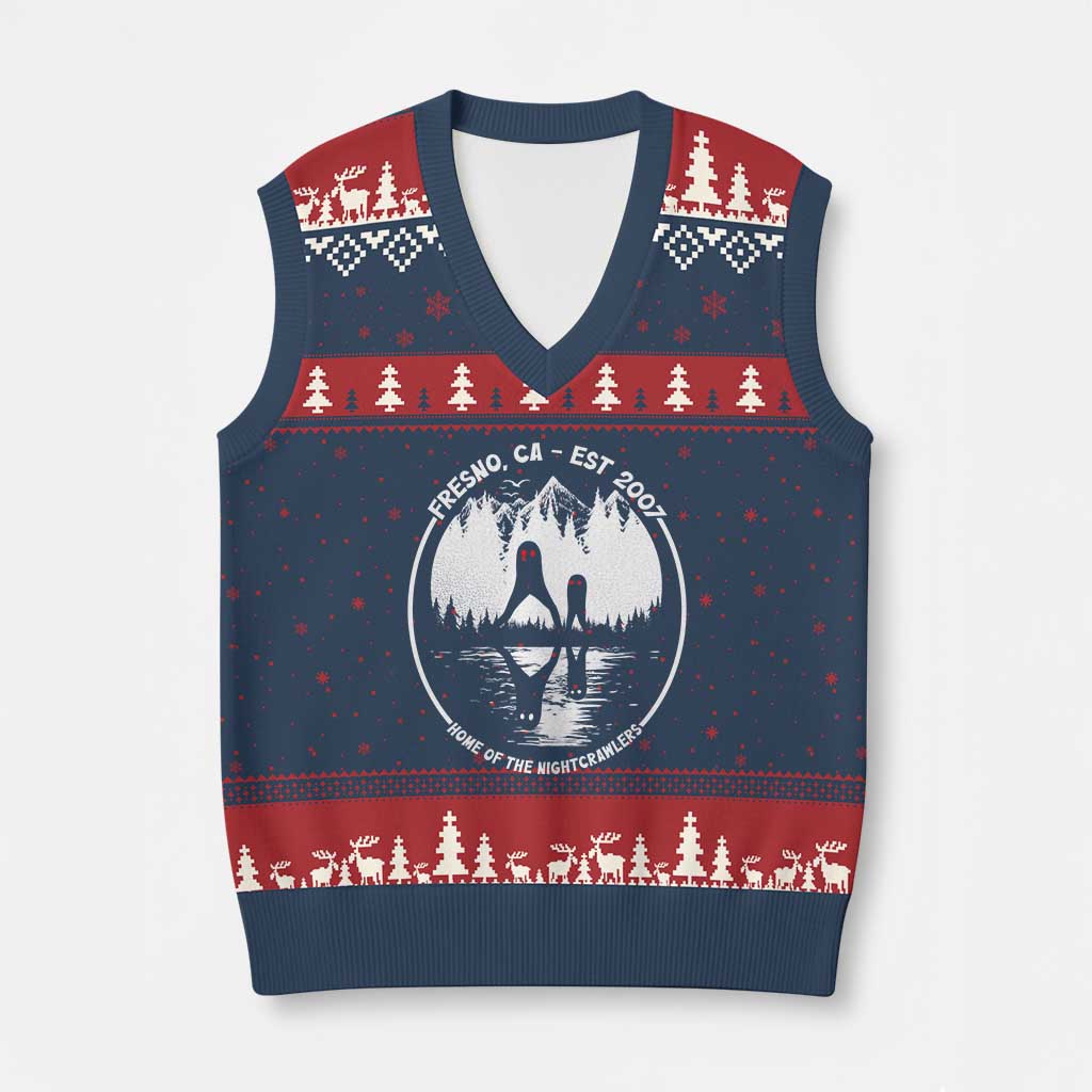 Home Of The Fresno Nightcrawlers V-Neck Knit Sweater Vest California Cryptid Hunter TS12 Navy Red Print Your Wear