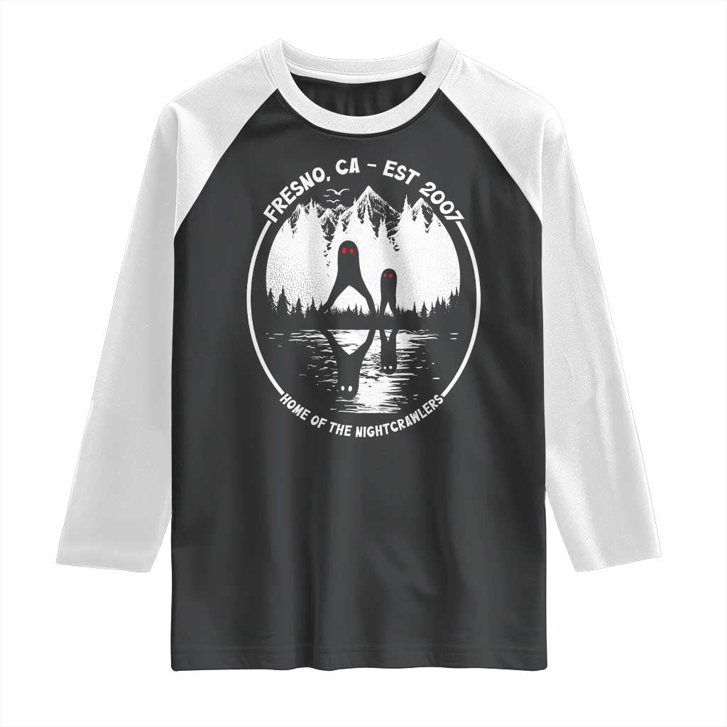 Home Of The Fresno Nightcrawlers Raglan Shirt California Cryptid Hunter TS12 Black White Print Your Wear