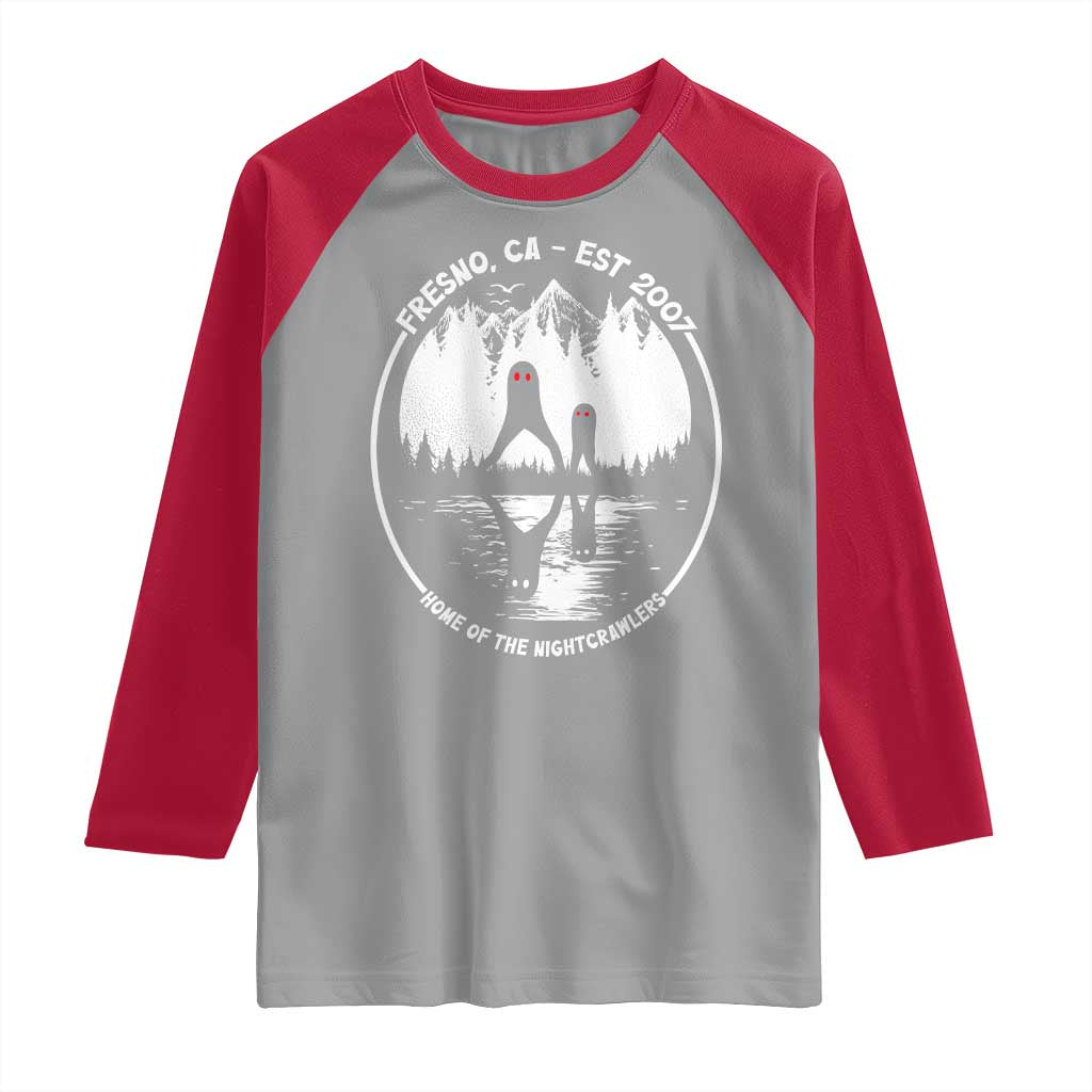 Home Of The Fresno Nightcrawlers Raglan Shirt California Cryptid Hunter TS12 Sport Gray Red Print Your Wear