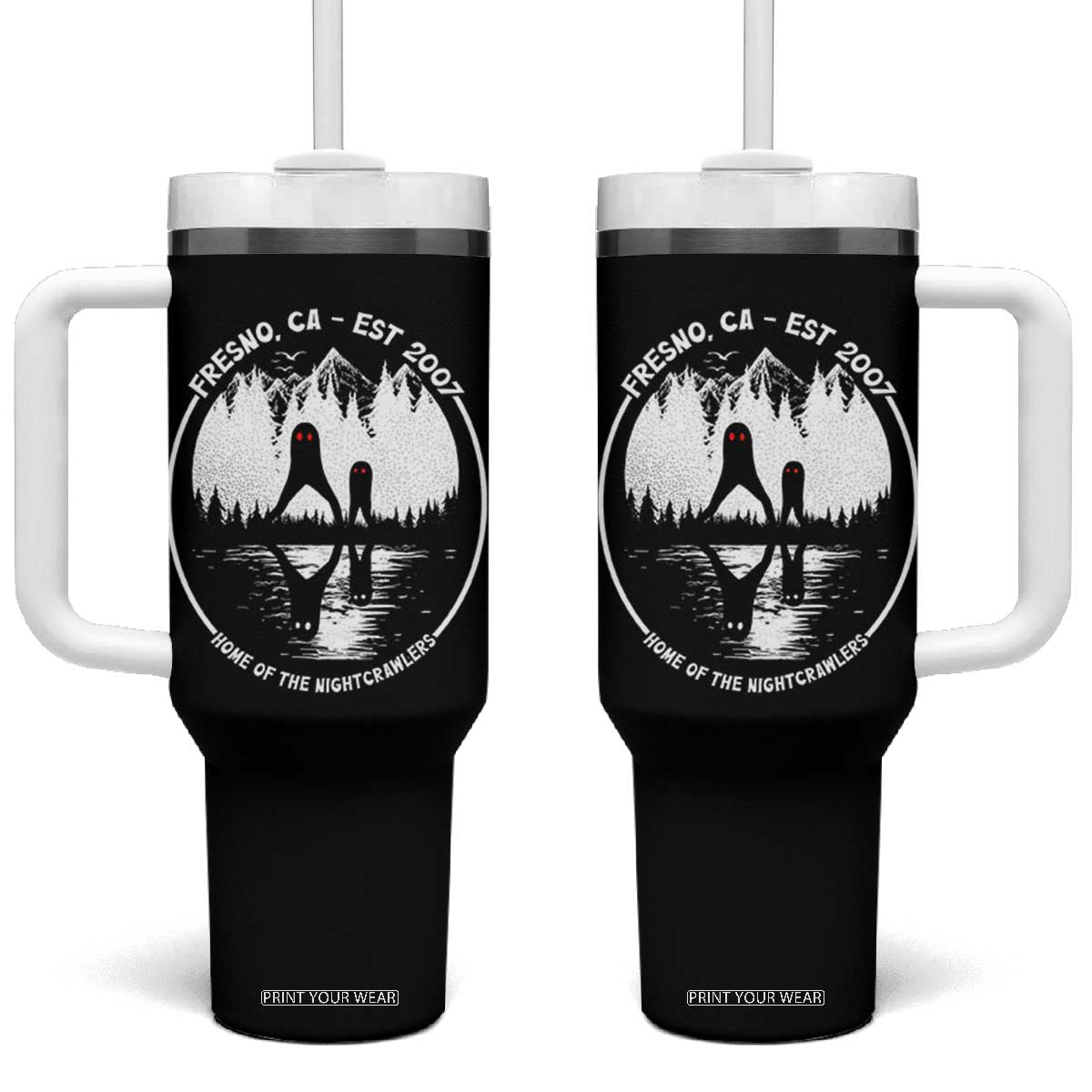 Home Of The Fresno Nightcrawlers Tumbler With Handle California Cryptid Hunter TS12 One Size: 40 oz Black Print Your Wear