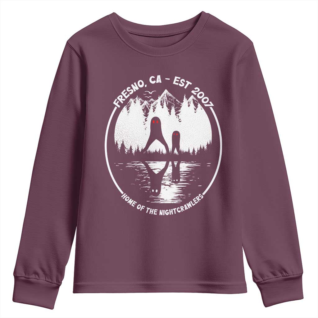 Home Of The Fresno Nightcrawlers Youth Sweatshirt California Cryptid Hunter TS12 Maroon Print Your Wear