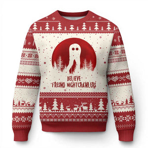 Believe In Fresno Nightcrawlers Ugly Christmas Sweater California Cryptid Hunter Gift TS12 Beige Red Print Your Wear