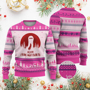 Believe In Fresno Nightcrawlers Ugly Christmas Sweater California Cryptid Hunter Gift TS12 Hot Pink Print Your Wear