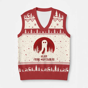 Believe In Fresno Nightcrawlers V-Neck Knit Sweater Vest California Cryptid Hunter Gift TS12 Beige Red Print Your Wear