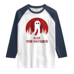 Believe In Fresno Nightcrawlers Raglan Shirt California Cryptid Hunter Gift TS12 White Navy Print Your Wear