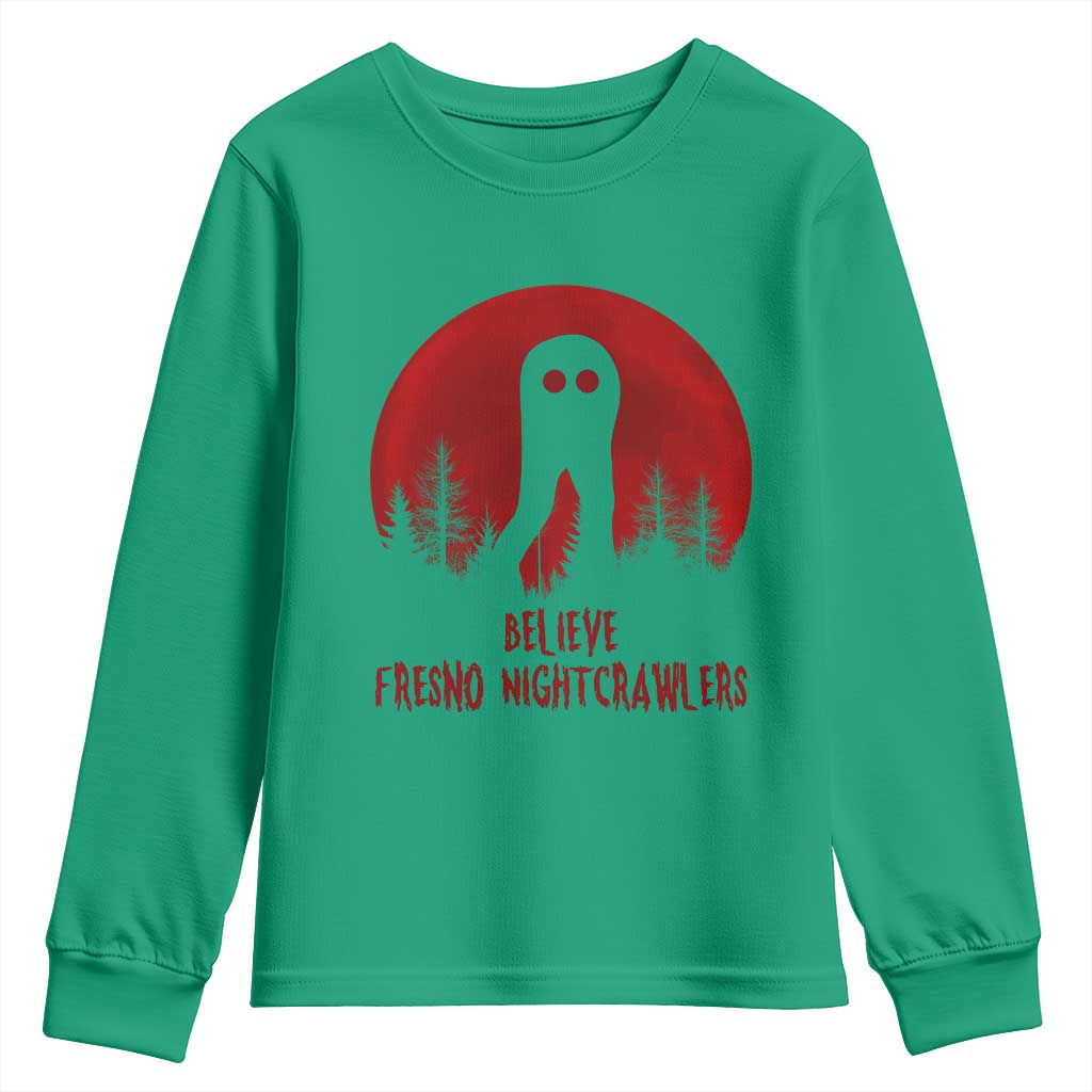 Believe In Fresno Nightcrawlers Youth Sweatshirt California Cryptid Hunter Gift TS12 Irish Green Print Your Wear