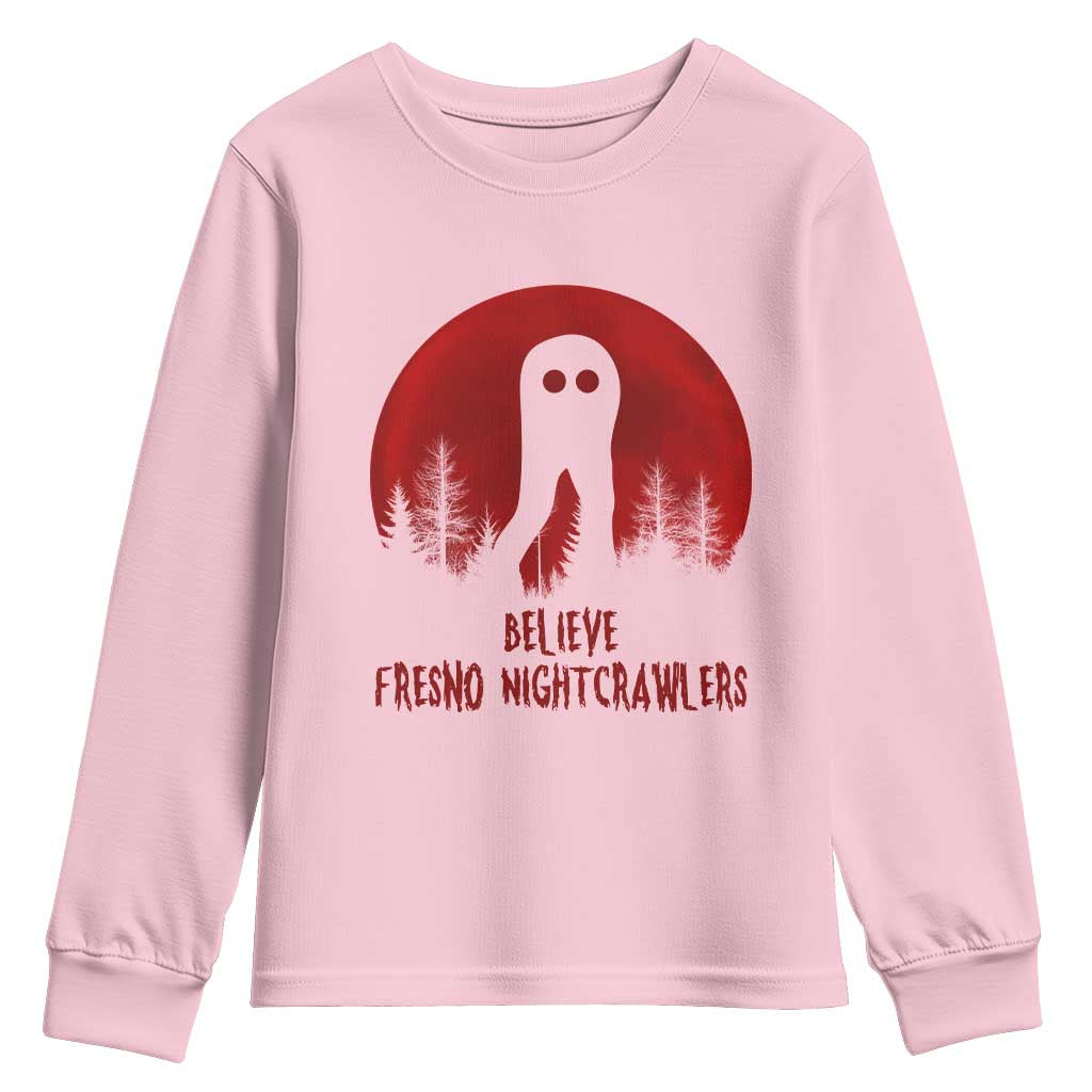 Believe In Fresno Nightcrawlers Youth Sweatshirt California Cryptid Hunter Gift TS12 Light Pink Print Your Wear
