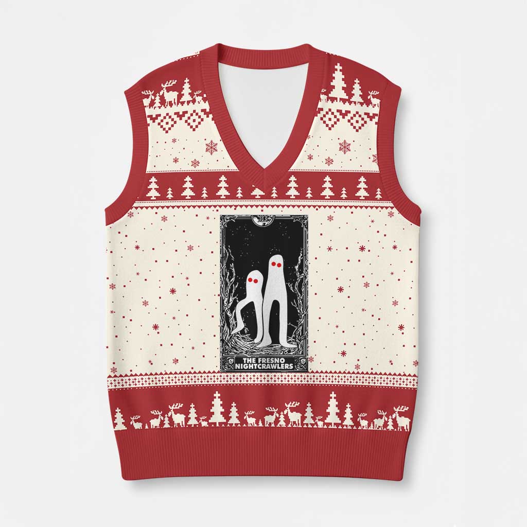 Funny Tarot Card Graphic Fresno Nightcrawlers Lover V-Neck Knit Sweater Vest Cryptid Gift TS12 Beige Red Print Your Wear