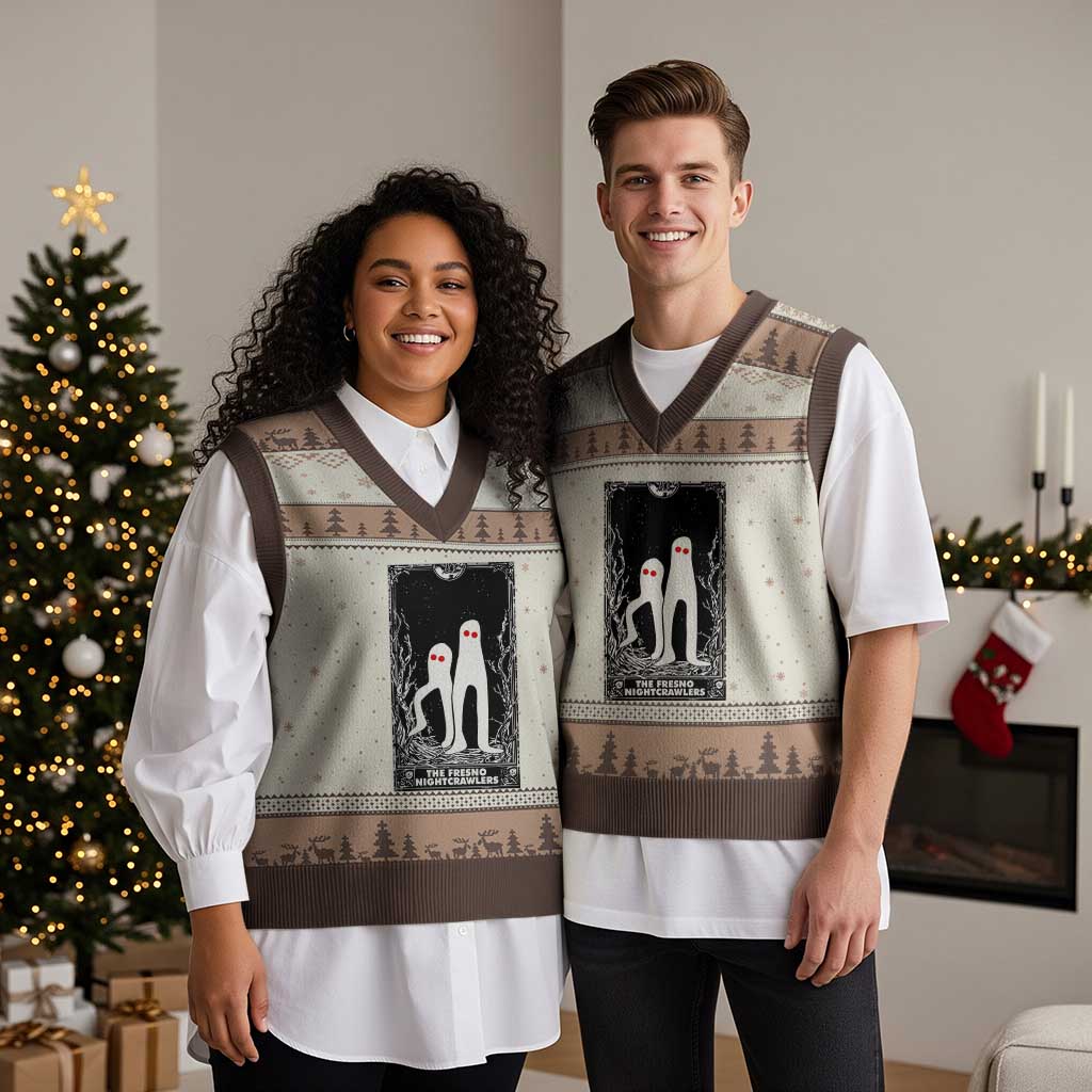 Funny Tarot Card Graphic Fresno Nightcrawlers Lover V-Neck Knit Sweater Vest Cryptid Gift TS12 Mocha Mousse Print Your Wear