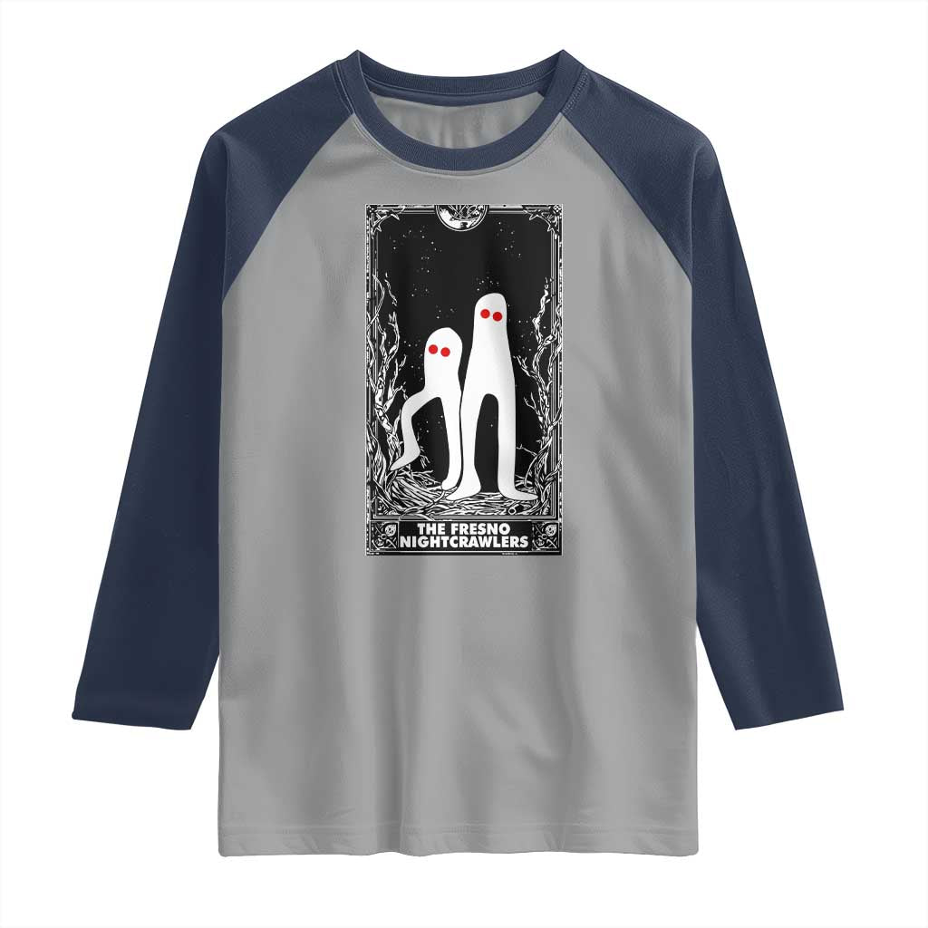 Funny Tarot Card Graphic Fresno Nightcrawlers Lover Raglan Shirt Cryptid Gift TS12 Sport Gray Navy Print Your Wear