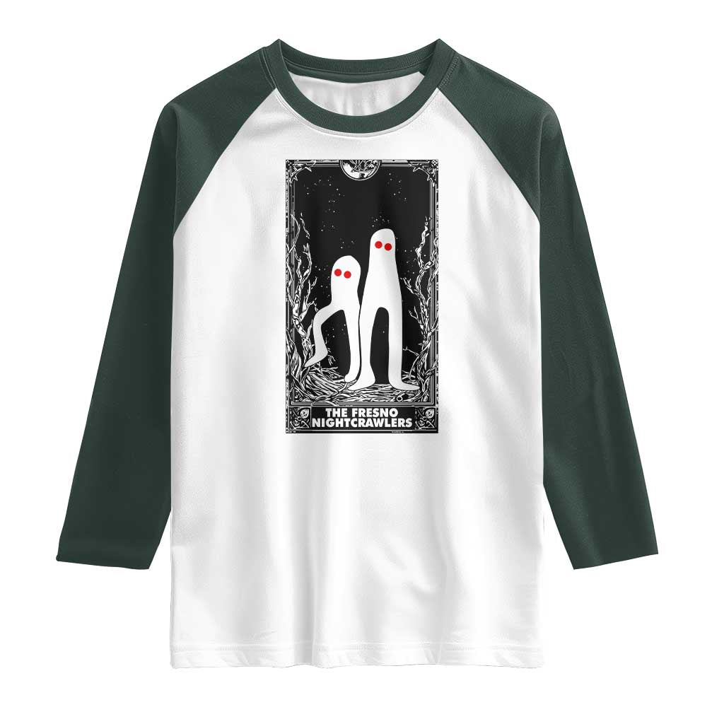 Funny Tarot Card Graphic Fresno Nightcrawlers Lover Raglan Shirt Cryptid Gift TS12 White Dark Forest Green Print Your Wear