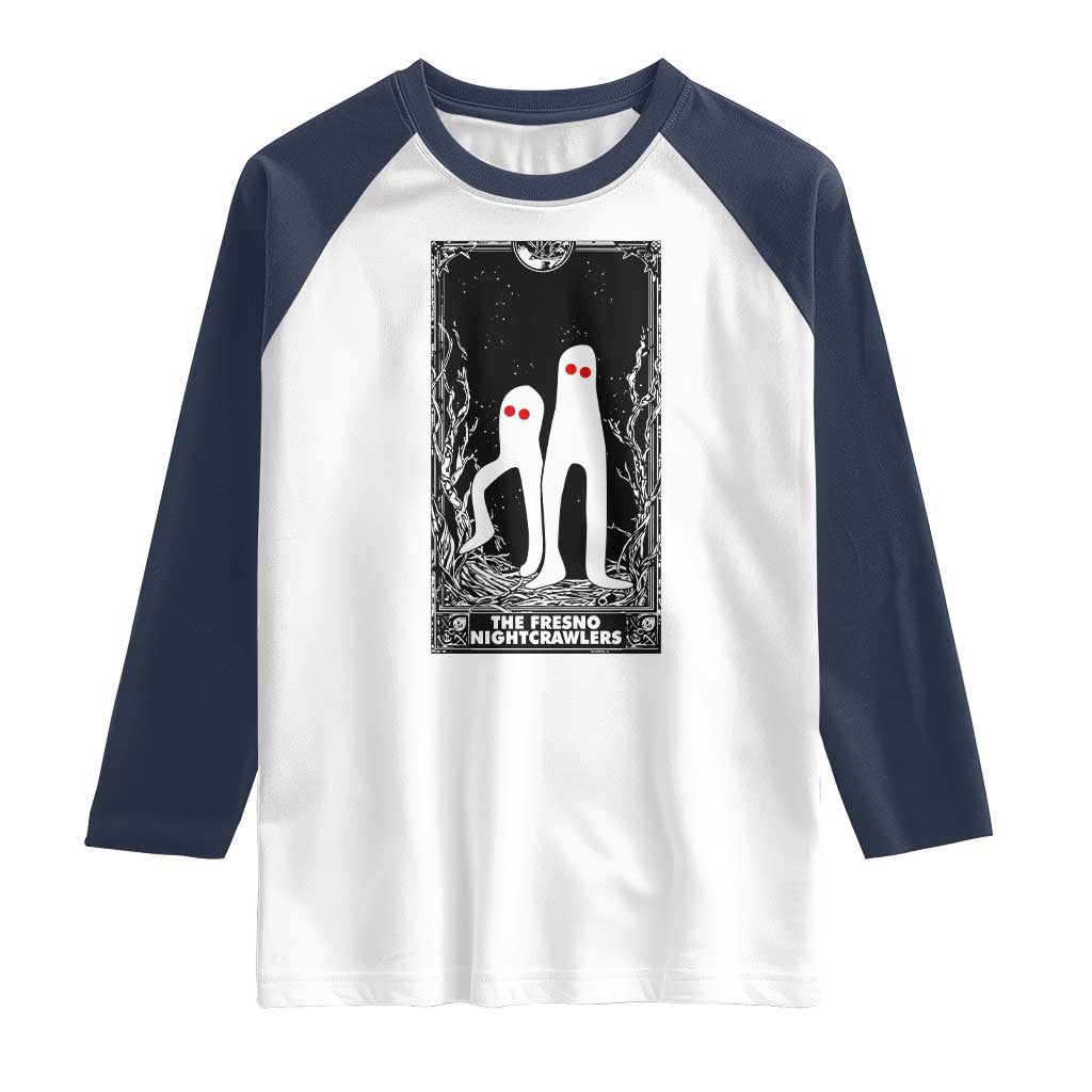 Funny Tarot Card Graphic Fresno Nightcrawlers Lover Raglan Shirt Cryptid Gift TS12 White Navy Print Your Wear
