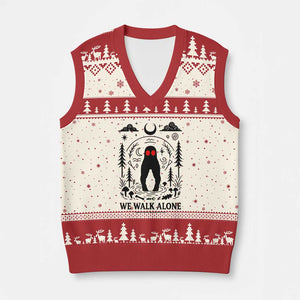 We Walk Alone Fresno Nightcrawler V-Neck Knit Sweater Vest California Cryptid Hunter TS12 Beige Red Print Your Wear