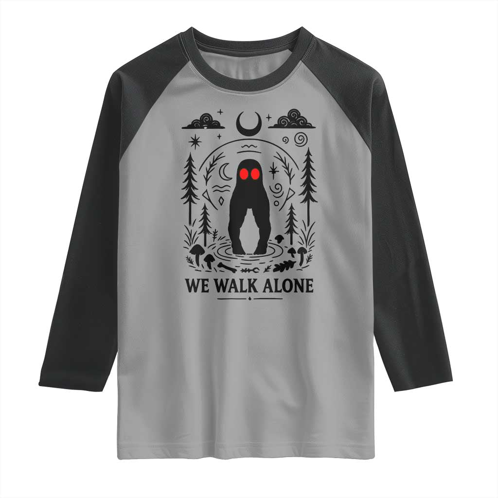 We Walk Alone Fresno Nightcrawler Raglan Shirt California Cryptid Hunter TS12 Sport Gray Black Print Your Wear