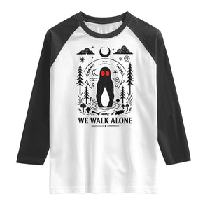 We Walk Alone Fresno Nightcrawler Raglan Shirt California Cryptid Hunter TS12 White Black Print Your Wear