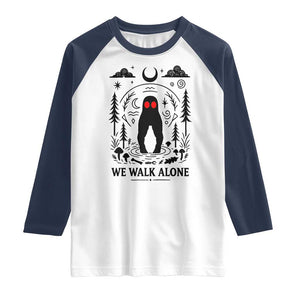 We Walk Alone Fresno Nightcrawler Raglan Shirt California Cryptid Hunter TS12 White Navy Print Your Wear