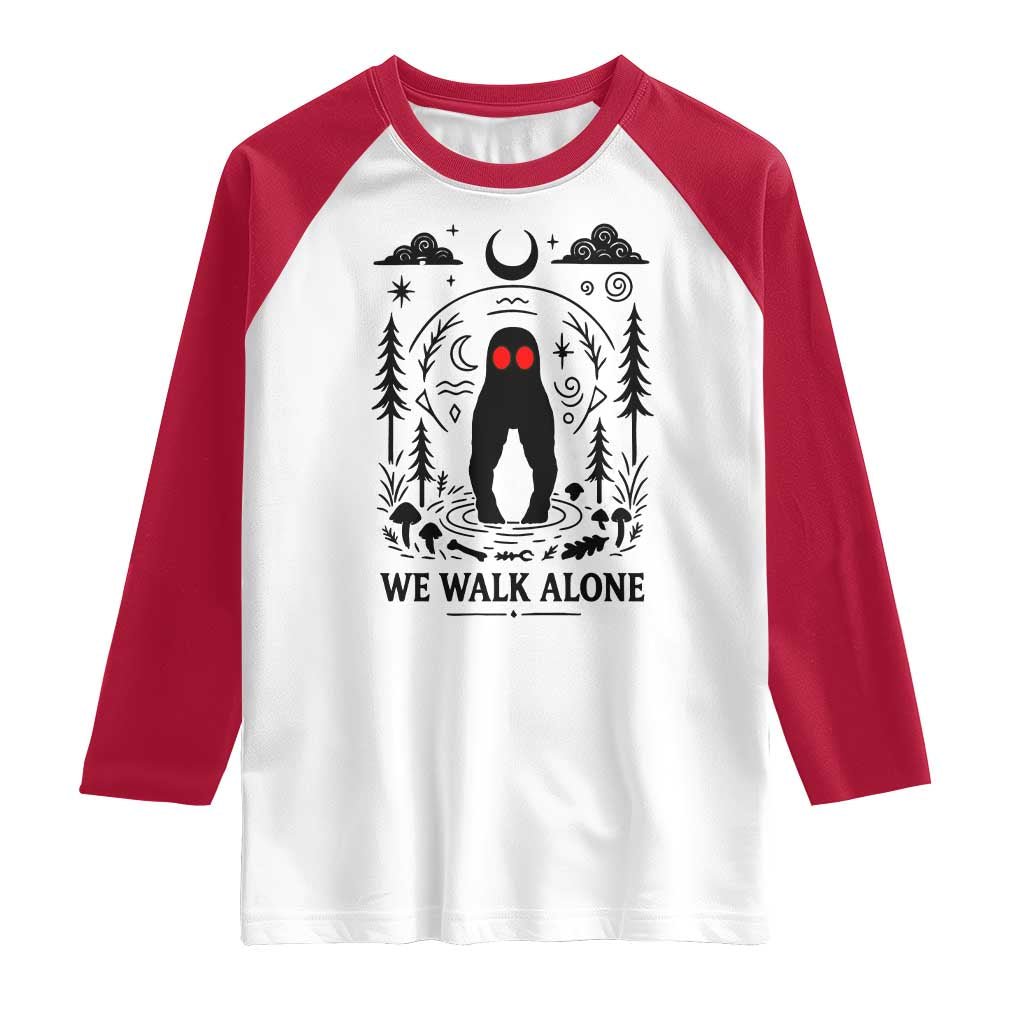 We Walk Alone Fresno Nightcrawler Raglan Shirt California Cryptid Hunter TS12 White Red Print Your Wear