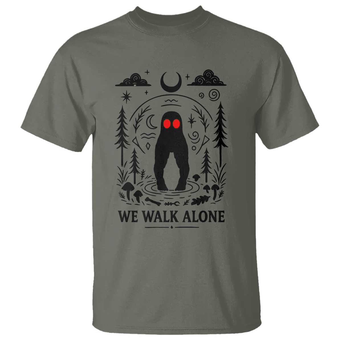 We Walk Alone Fresno Nightcrawler T Shirt California Cryptid Hunter TS12 Military Green Print Your Wear