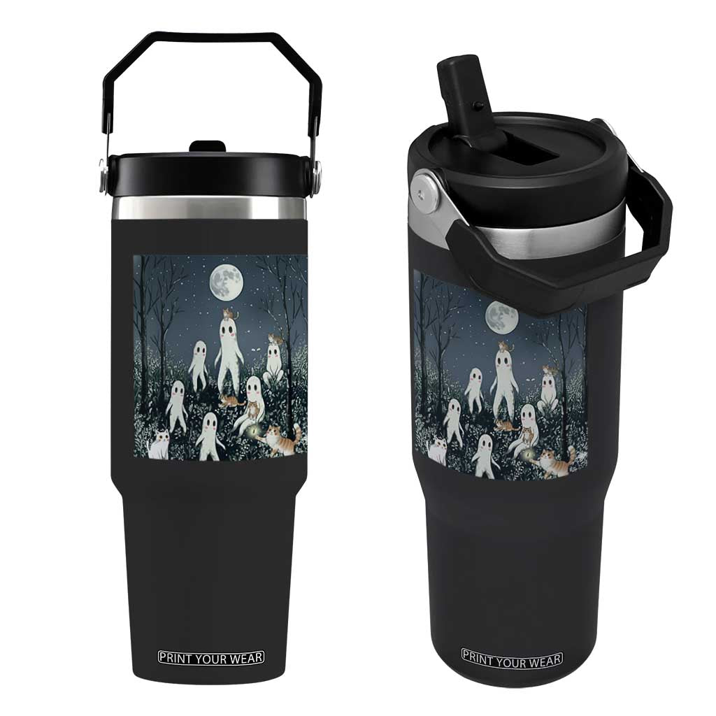Fresno Nightkittens Nightcrawler Flip Straw Tumbler Funny Horror Cat Cryptid Lover Gift TS12 One Size: 30 oz Black Print Your Wear
