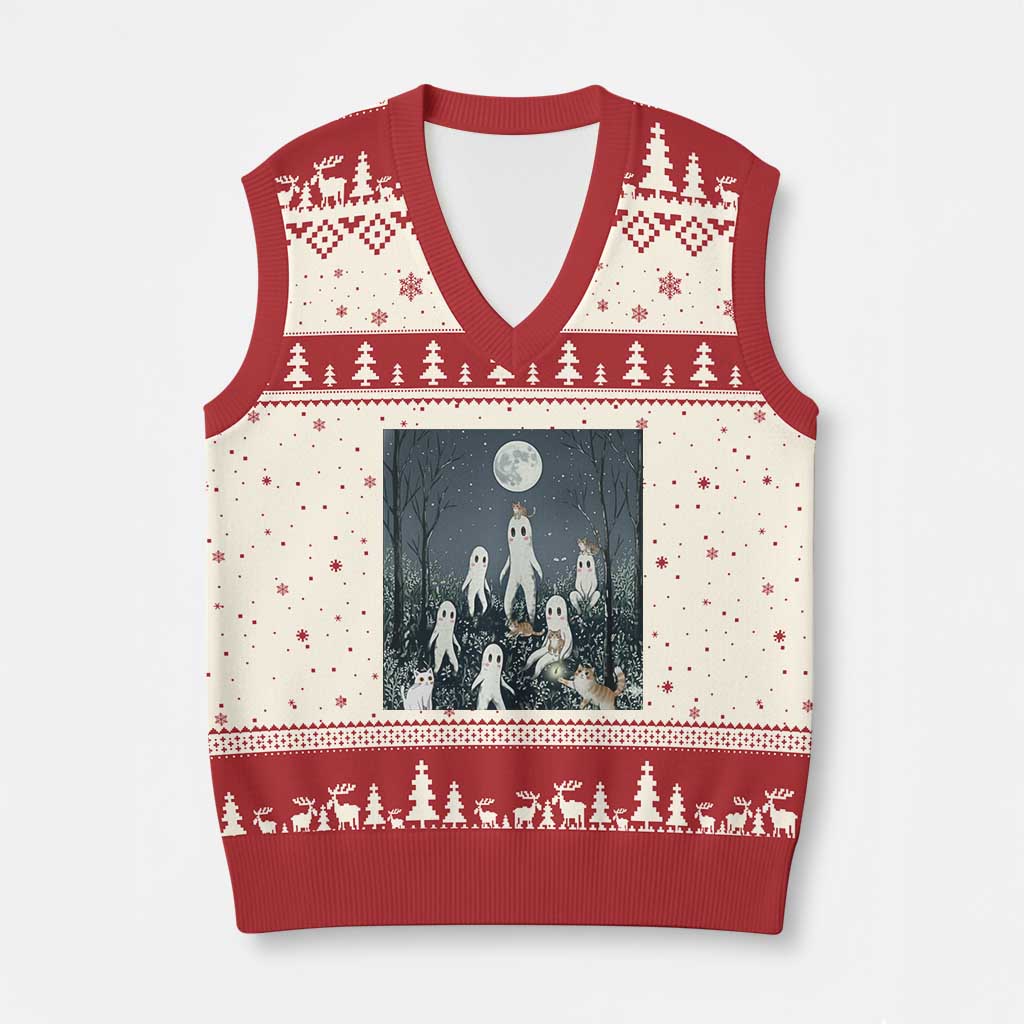 Fresno Nightkittens Nightcrawler V-Neck Knit Sweater Vest Funny Horror Cat Cryptid Lover Gift TS12 Beige Red Print Your Wear