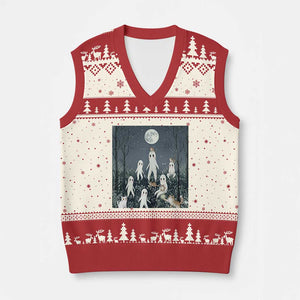 Fresno Nightkittens Nightcrawler V-Neck Knit Sweater Vest Funny Horror Cat Cryptid Lover Gift TS12 Beige Red Print Your Wear