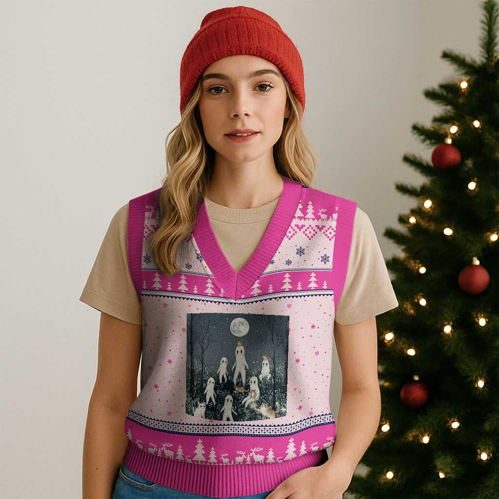 Fresno Nightkittens Nightcrawler V-Neck Knit Sweater Vest Funny Horror Cat Cryptid Lover Gift TS12 Hot Pink Print Your Wear
