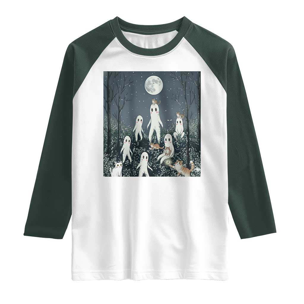 Fresno Nightkittens Nightcrawler Raglan Shirt Funny Horror Cat Cryptid Lover Gift TS12 White Dark Forest Green Print Your Wear