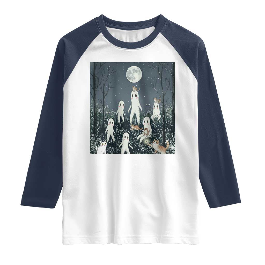 Fresno Nightkittens Nightcrawler Raglan Shirt Funny Horror Cat Cryptid Lover Gift TS12 White Navy Print Your Wear