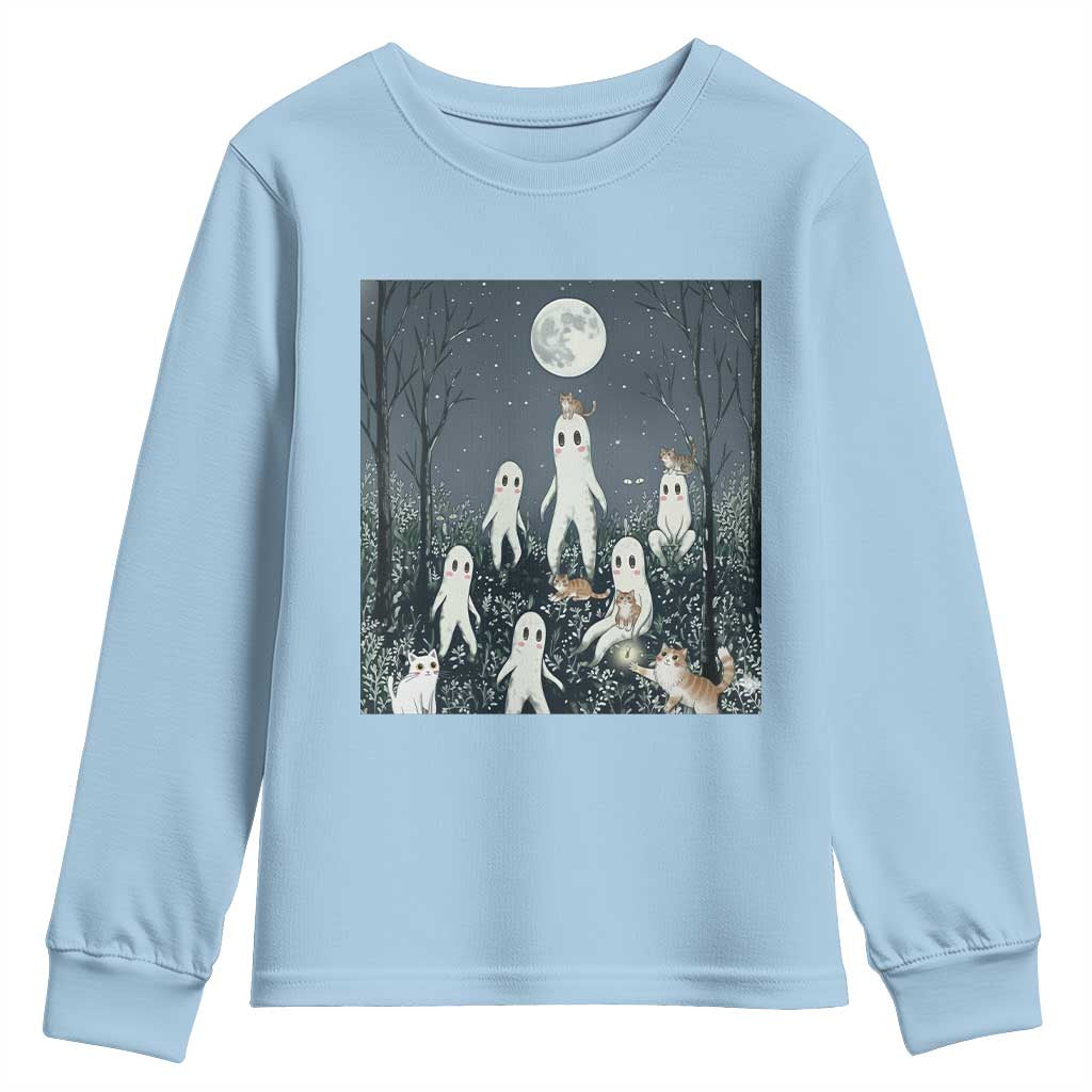 Fresno Nightkittens Nightcrawler Youth Sweatshirt Funny Horror Cat Cryptid Lover Gift TS12 Light Blue Print Your Wear