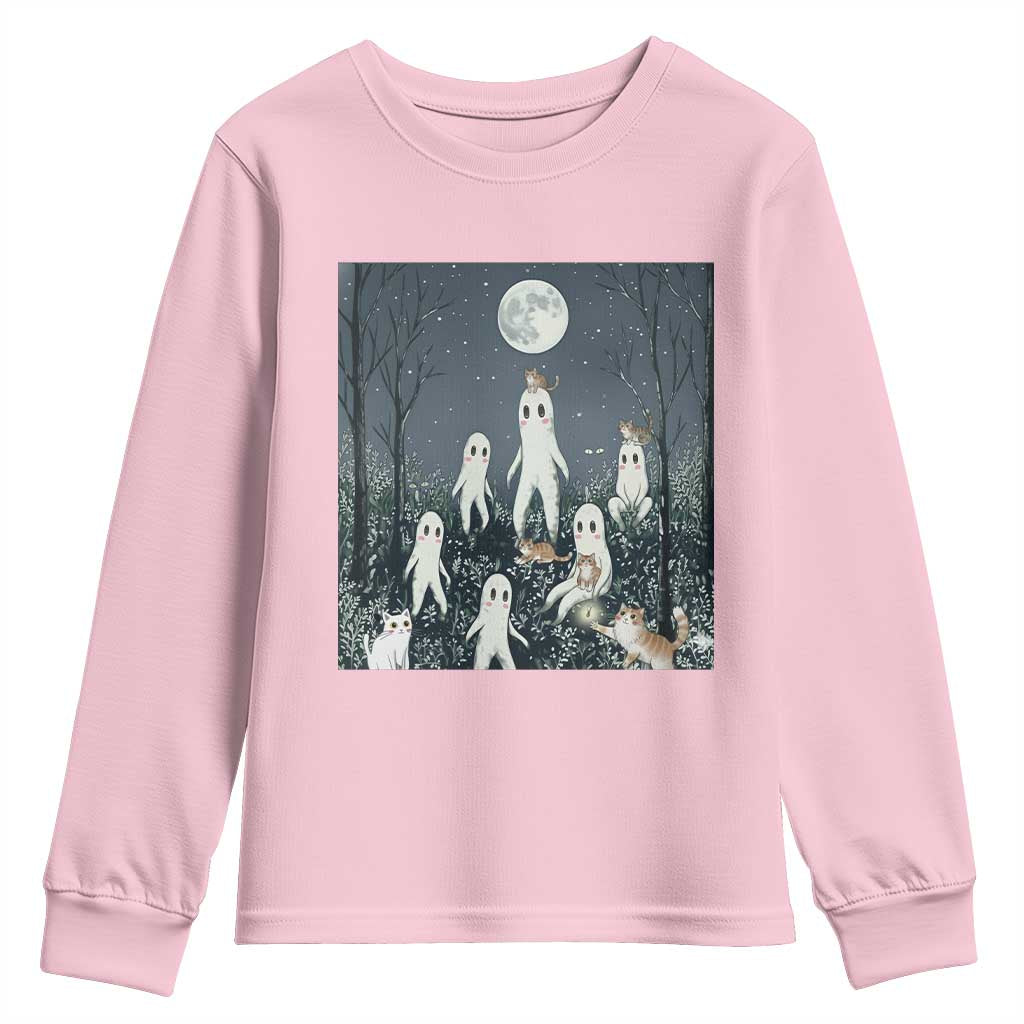 Fresno Nightkittens Nightcrawler Youth Sweatshirt Funny Horror Cat Cryptid Lover Gift TS12 Light Pink Print Your Wear