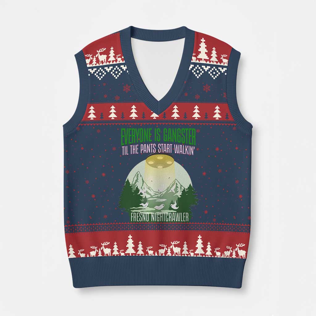 Fresno Nightcrawler V-Neck Knit Sweater Vest Everyone Is Gangster Til The Pants Start Walkin TS12 Navy Red Print Your Wear