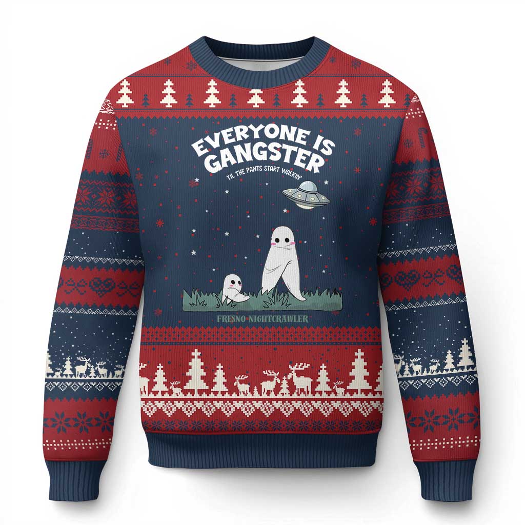 Gangster Til The Pants Start Walkin Nightcrawler Ugly Christmas Sweater Funny Cryptid Hunter TS12 Navy Red Print Your Wear
