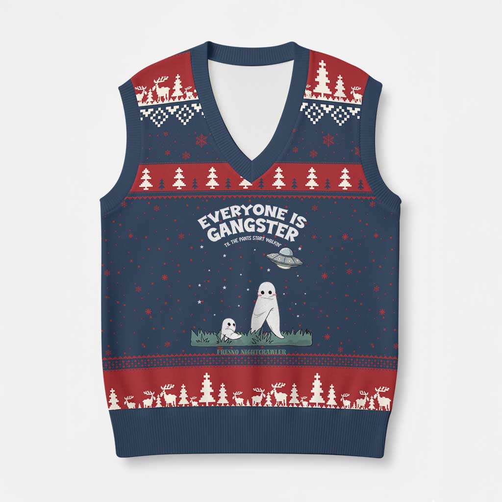 Gangster Til The Pants Start Walkin Nightcrawler V-Neck Knit Sweater Vest Funny Cryptid Hunter TS12 Navy Red Print Your Wear