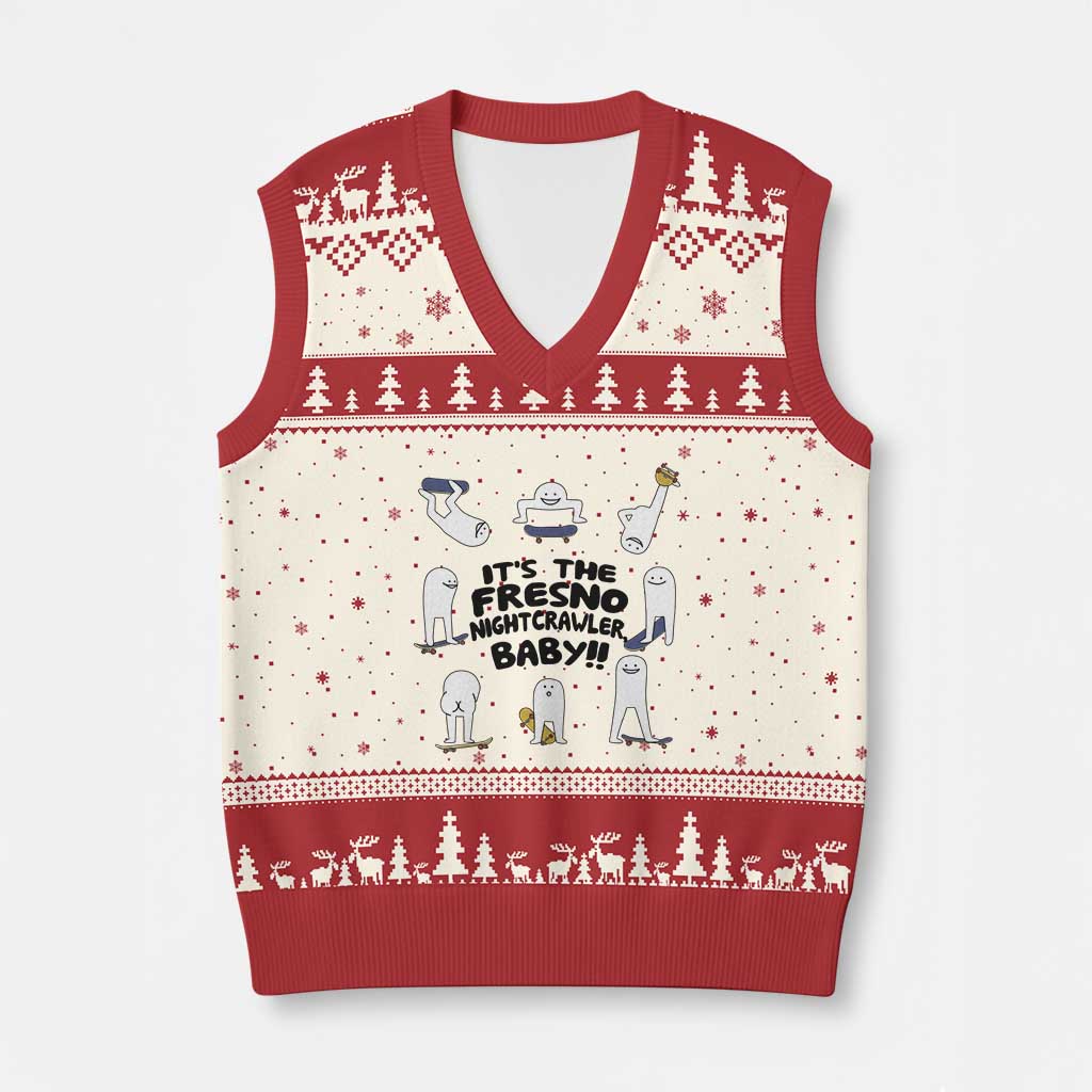 Its The Fresno Nightcrawler Baby V-Neck Knit Sweater Vest Funny Cryptid Skate Style Gift TS12 Beige Red Print Your Wear