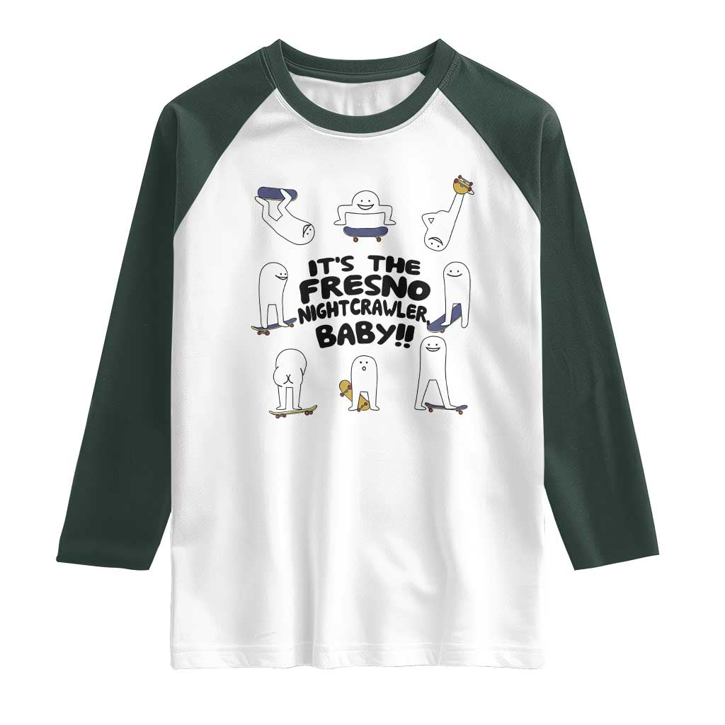 Its The Fresno Nightcrawler Baby Raglan Shirt Funny Cryptid Skate Style Gift TS12 White Dark Forest Green Print Your Wear