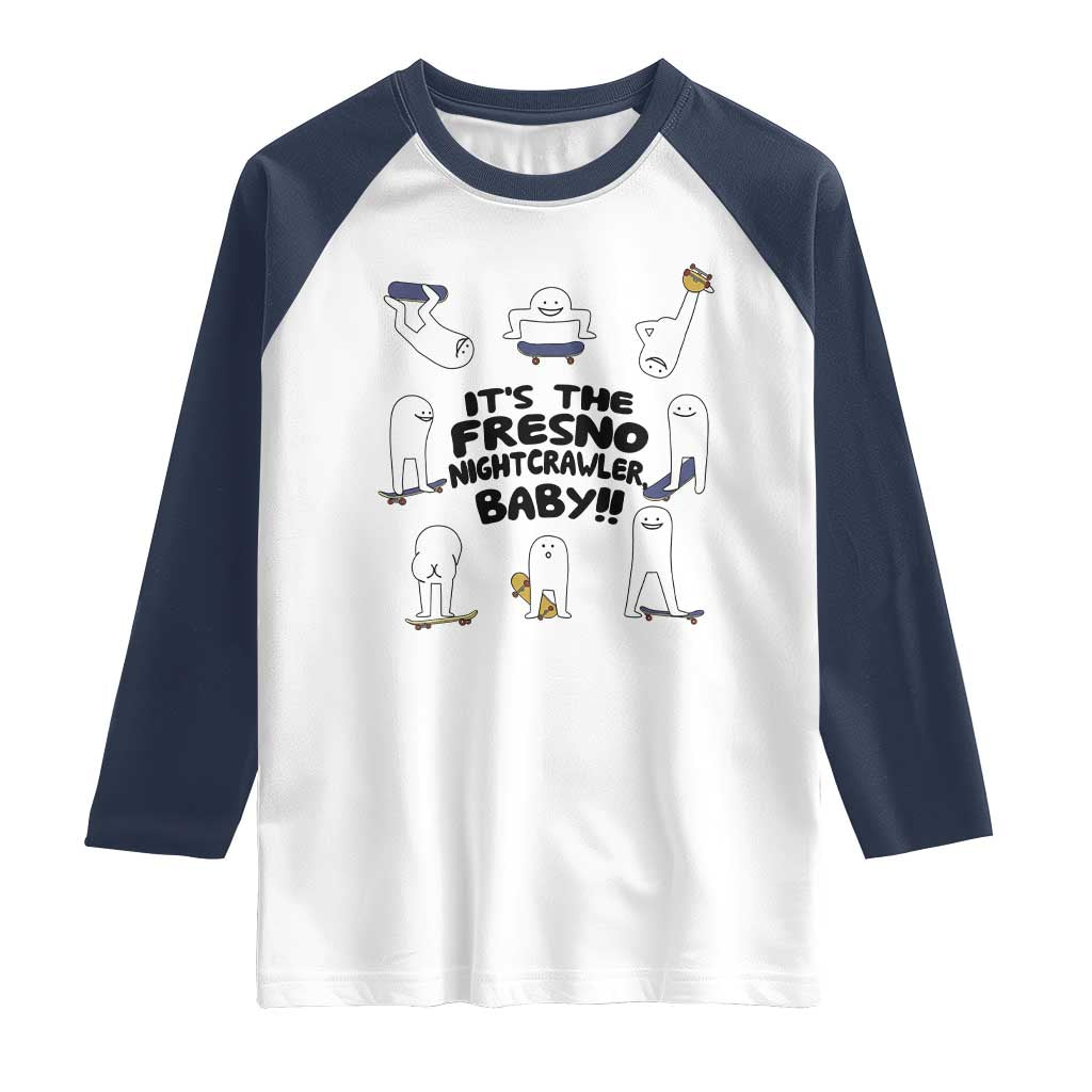 Its The Fresno Nightcrawler Baby Raglan Shirt Funny Cryptid Skate Style Gift TS12 White Navy Print Your Wear