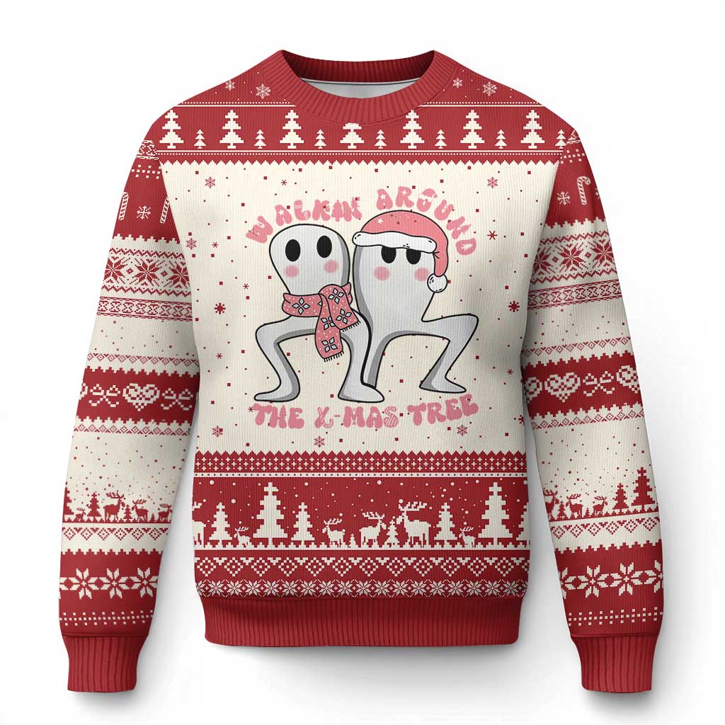 Walkin Around The Xmas Tree Ugly Christmas Sweater Fresno Nightcrawler Cryptid Xmas Gift TS12 Beige Red Print Your Wear