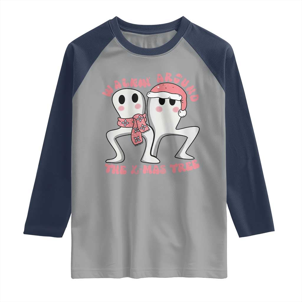 Walkin Around The Xmas Tree Raglan Shirt Fresno Nightcrawler Cryptid Christmas Gift TS12 Sport Gray Navy Print Your Wear