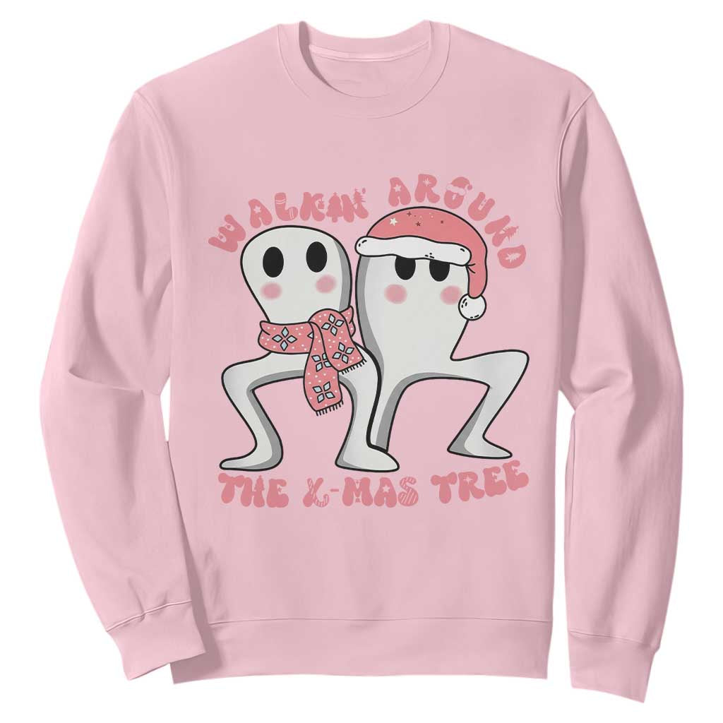 Walkin Around The Xmas Tree Sweatshirt Fresno Nightcrawler Cryptid Christmas Gift TS12 Light Pink Print Your Wear