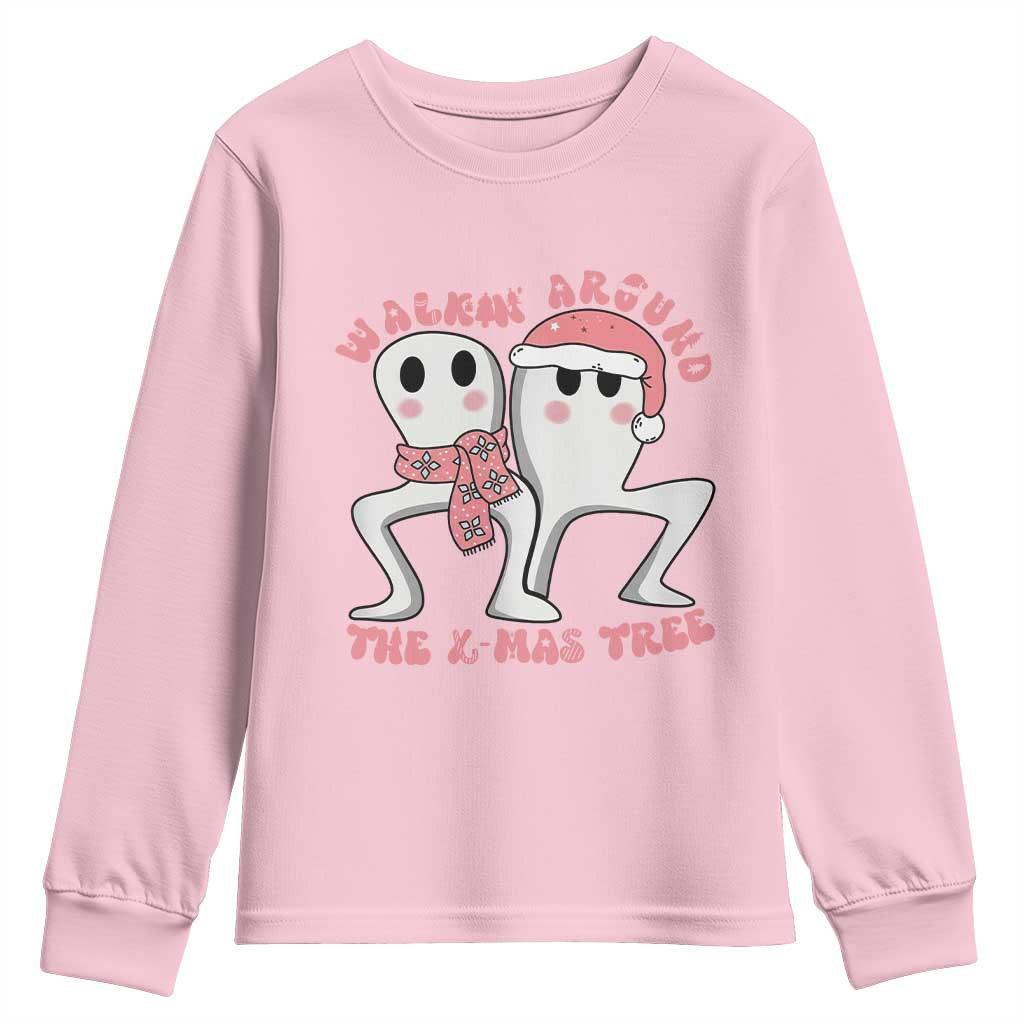 Walkin Around The Xmas Tree Youth Sweatshirt Fresno Nightcrawler Cryptid Christmas Gift TS12 Light Pink Print Your Wear