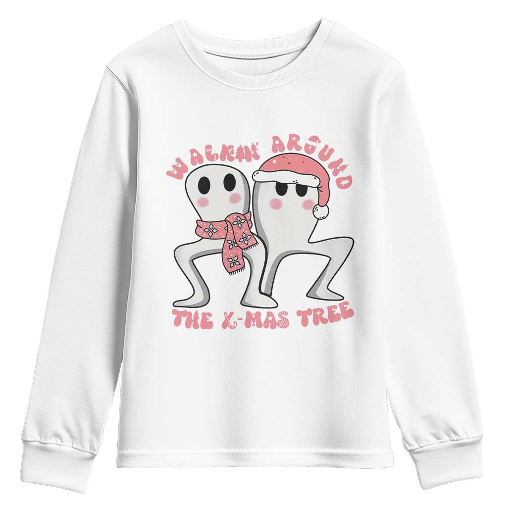 Walkin Around The Xmas Tree Youth Sweatshirt Fresno Nightcrawler Cryptid Christmas Gift TS12 White Print Your Wear