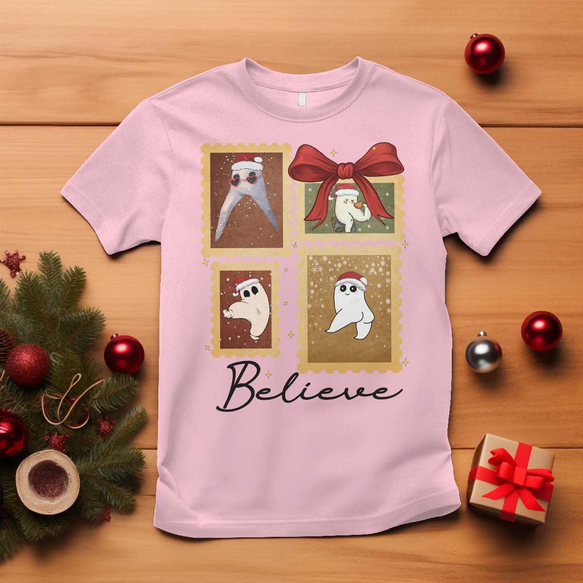 Fresno Nightcrawler Cryptid Christmas Believe Gift T Shirt TS12 Light Pink Print Your Wear